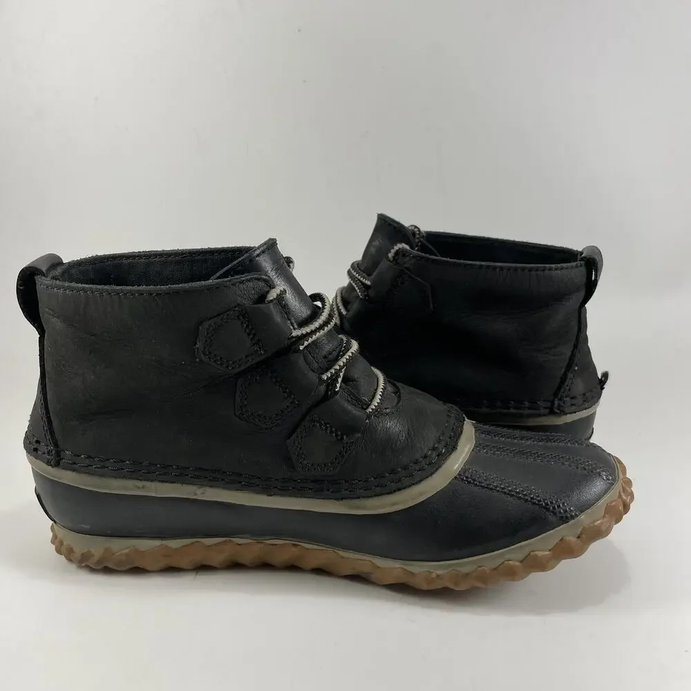 Sorel Out N About Duck Boots Womens Size 6 Ankle Booties Waterproof Rain Black
